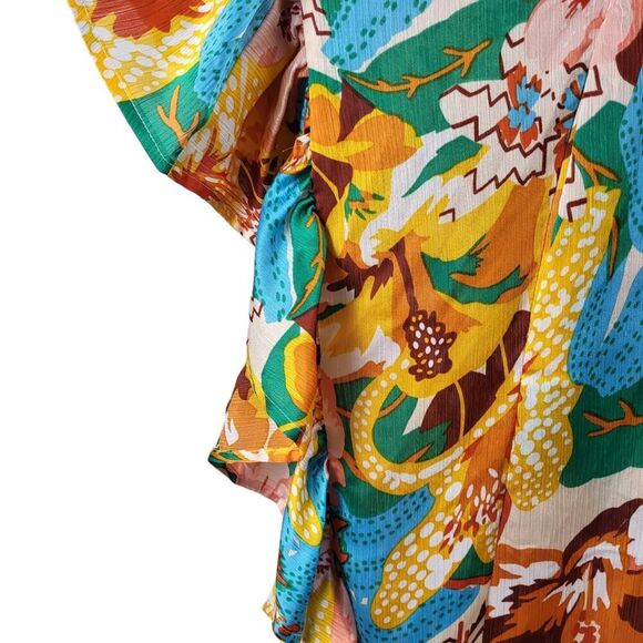 NEW Easel Small - Large Multi-Color Kaftan Style Maxi Dress Ruffle Sides Pockets - Picture 15 of 16